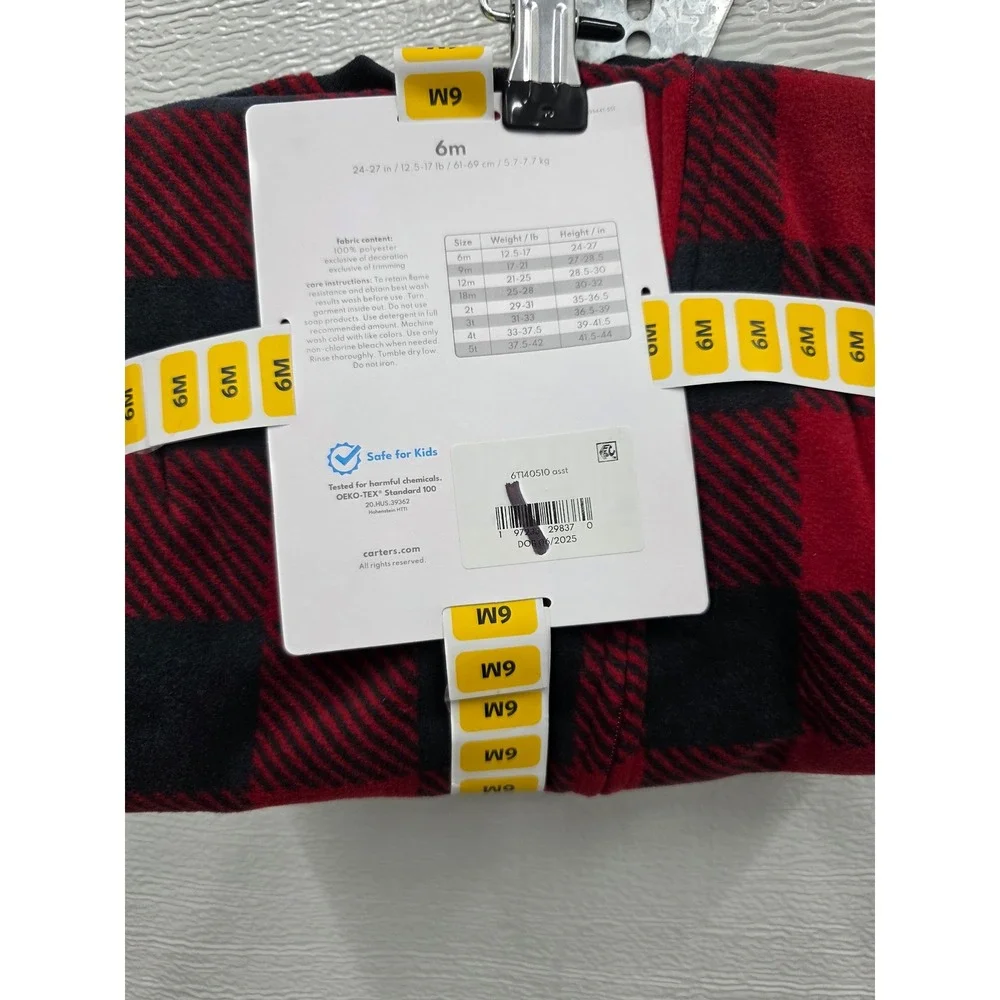 Carters Baby Boys Red Black Buffalo Plaid Fleece Footie Pajama 6M 6T140510 Bear